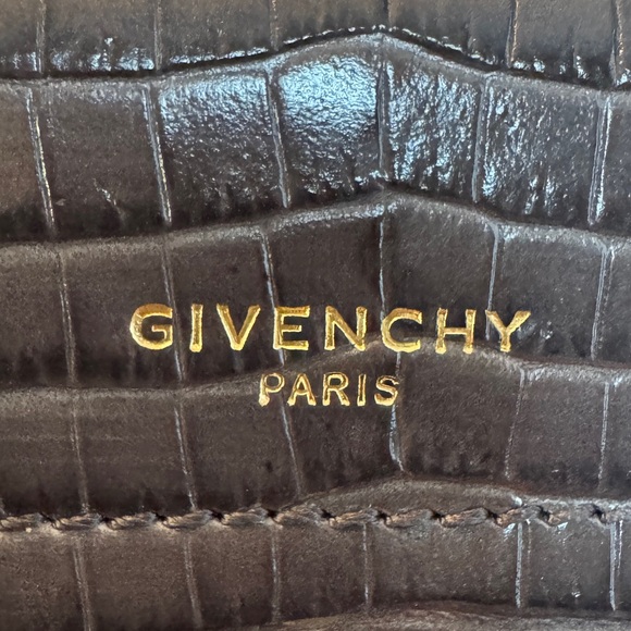 Givenchy Mini Phone Crossbody Bag Gray Croc Embossed Calfskin Gold Chain / Charm - Picture 6 of 15